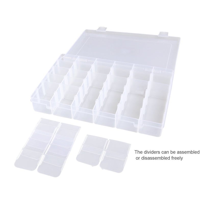 OULII Clear Plastic Jewelry Box Organizer Storage Container with Adjustable Dividers 36 Grids - Image 3